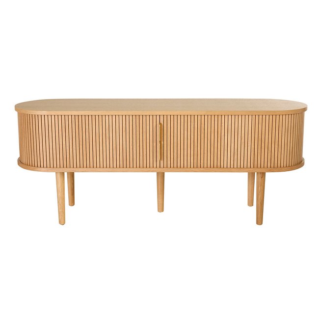 Meuble TV vintage bois clair chêne avec rangements 2 portes coulissantes L138 cm EPIC - MILIBOO