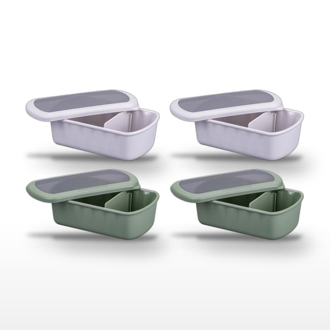 Lot de 4 lunch box compartimentées 1L avec 4 ustensiles STORAGE beige|vert <span itemprop=