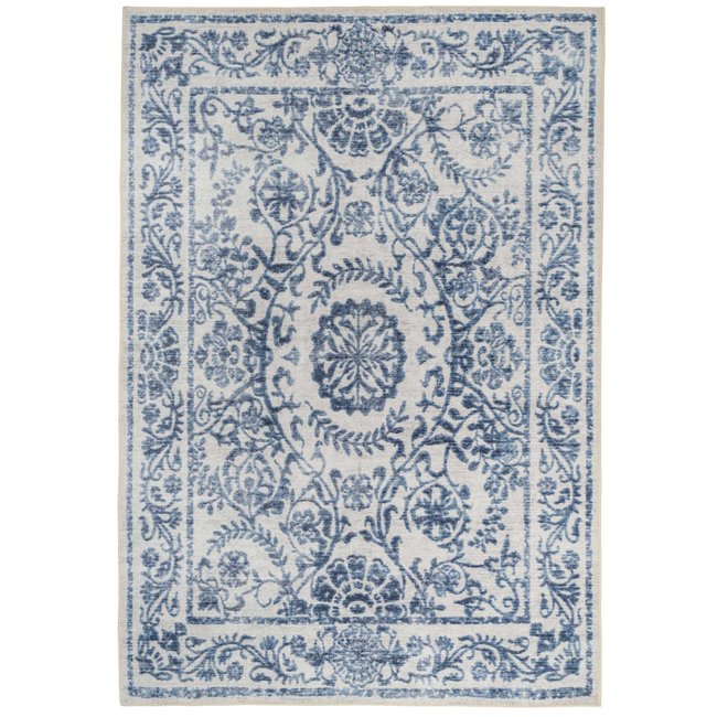 Tapis traditonnel, effet délavé, lavable BALA Couleur bleu <span itemprop=