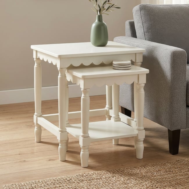 Set Of 2 Elms Scalloped Edge Nesting Tables, ivory, SO'HOME