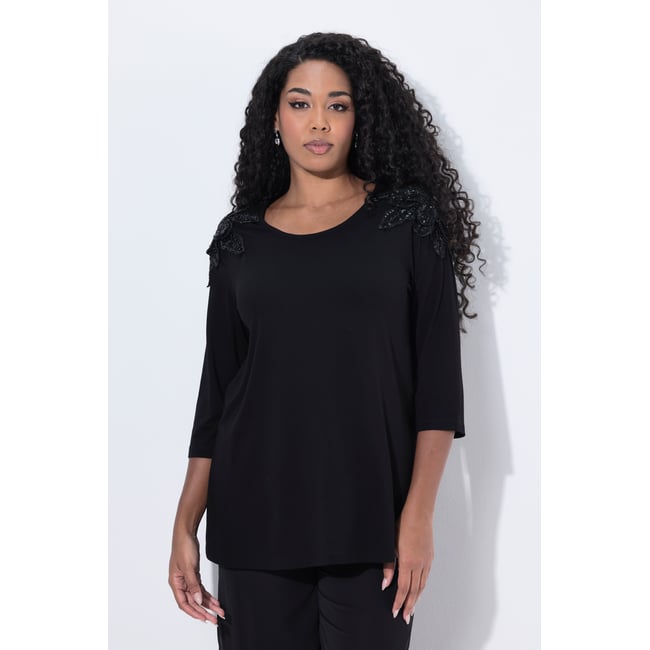 T-shirt avec fleurs en paillettes sequins - ULLA POPKEN