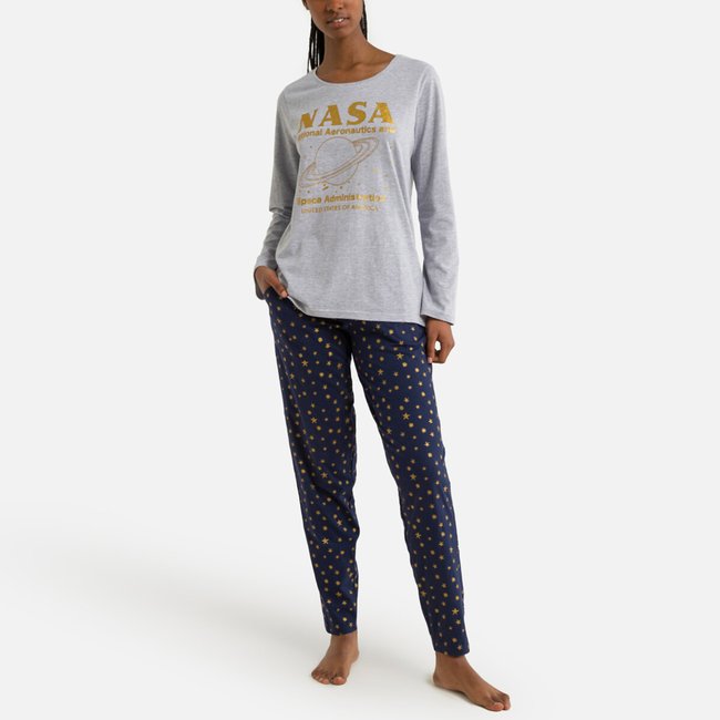Pyjama manches longues Nasa gris chiné/marine <span itemprop=