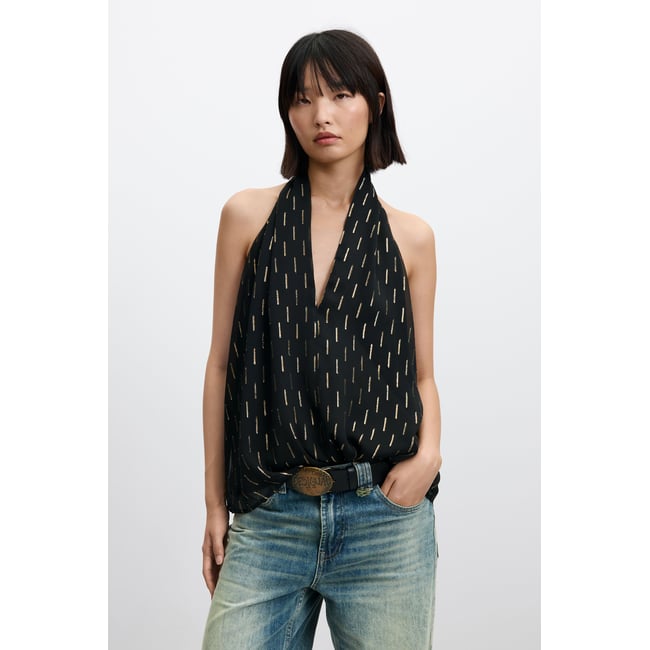 blouse à col halter avec détails métallisés noir <span itemprop=