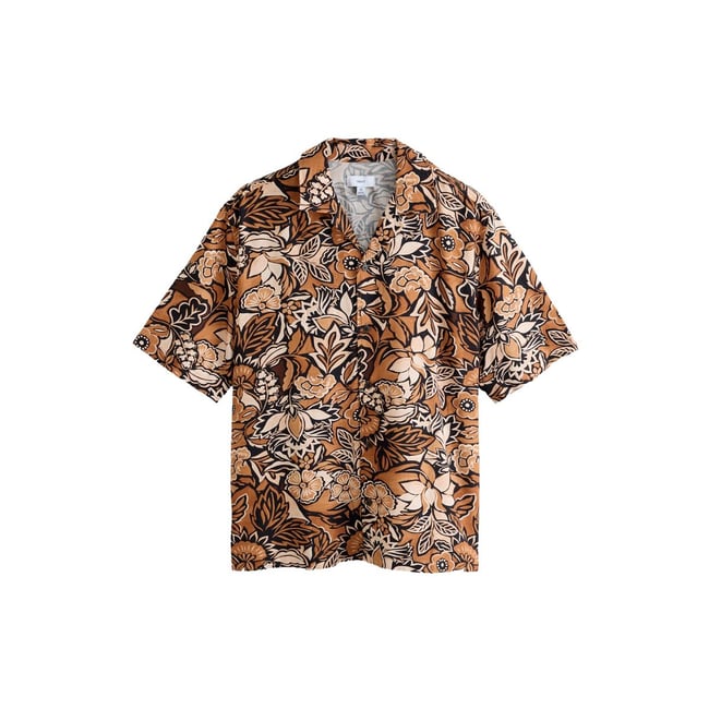 Chemise manches courtes à imprimé marron motif floral <span itemprop=
