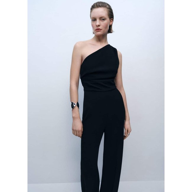 Combinaison asymétrique détail drapé noir <span itemprop=