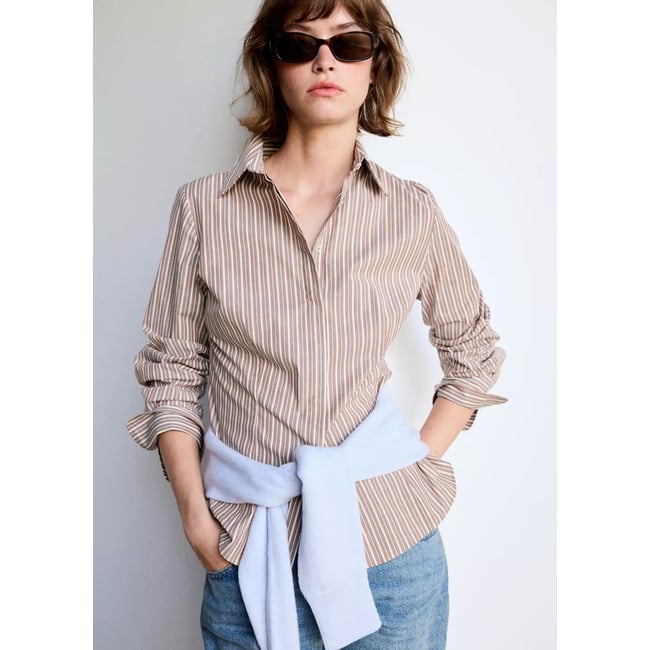 Chemise cintrée coton marron <span itemprop=