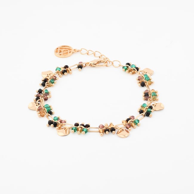 Bracelet à maillons avec perles à facettes multicolores vert <span itemprop=