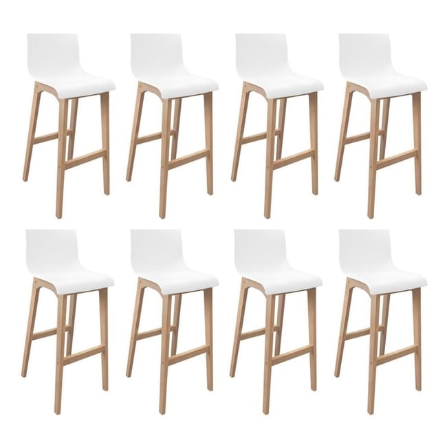 Lot de tabourets de bar en chêne et assise plastique blanche 75cm TANNA|Lot de 8 | Lot de 8 Couleur blanc <span itemprop=