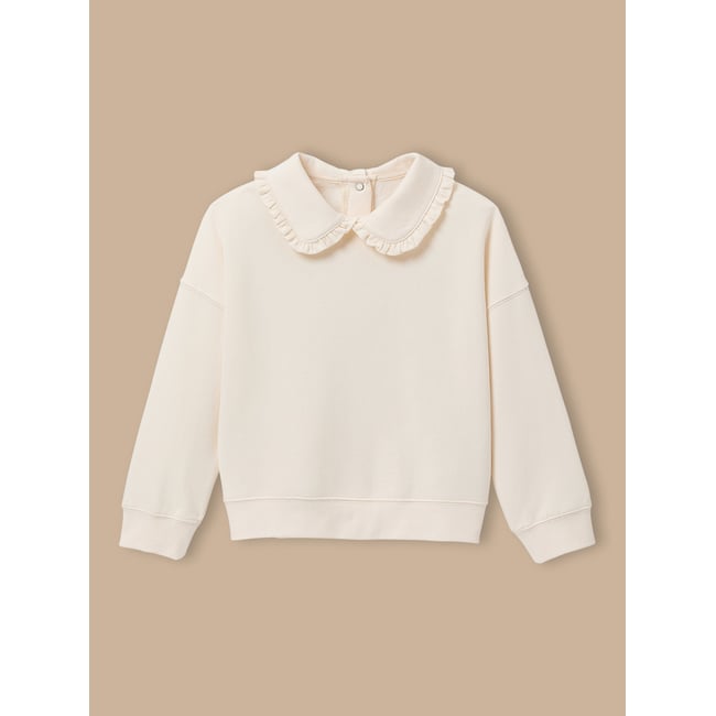 Sweat  col volanté ecru <span itemprop=