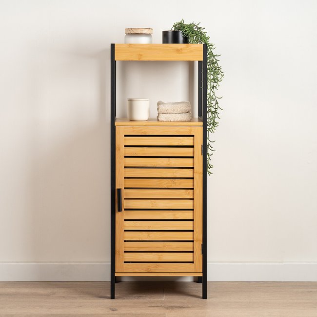 Slatted Bamboo Bathroom Slimline Storage Unit, black, SO'HOME