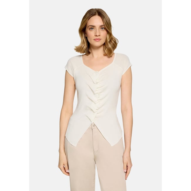 Veste sans manches en maille à fronce blanc <span itemprop=