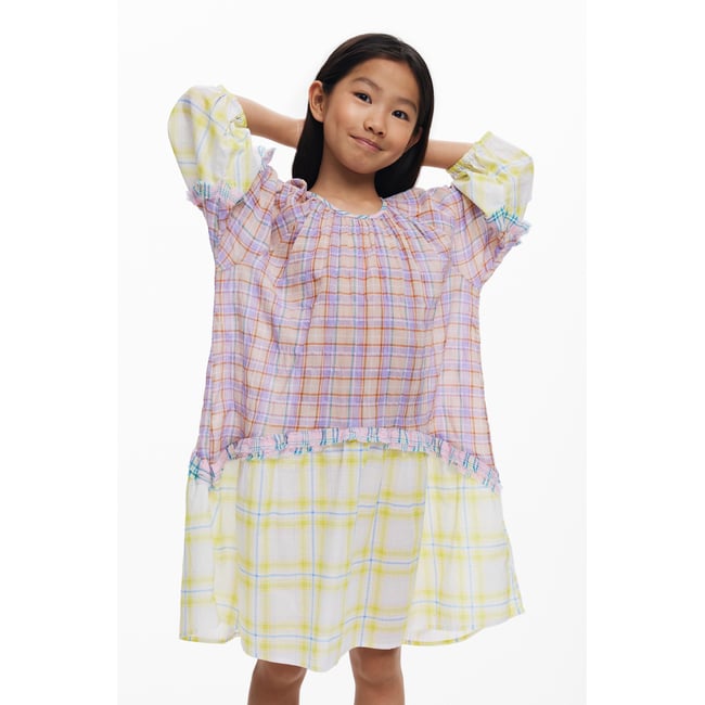 Robe à carreaux à volants multicolore <span itemprop=