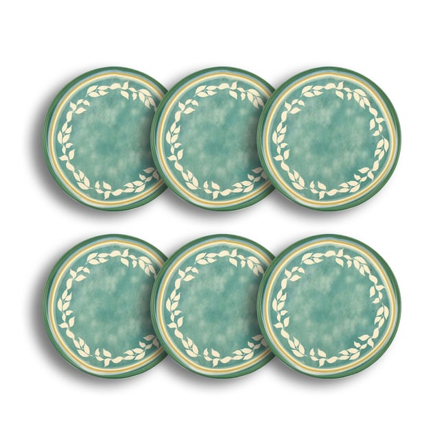 Lot de 6 assiettes plates en faïence 28cm, CAPRIA Couleur vert <span itemprop=