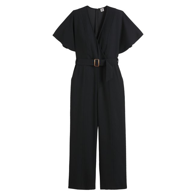 Комбинезон брючный с запахом и поясом черный LA REDOUTE COLLECTIONS