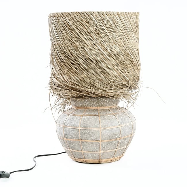 Lampe de table en terre cuite et herbe LIPSI Couleur béton naturel <span itemprop=