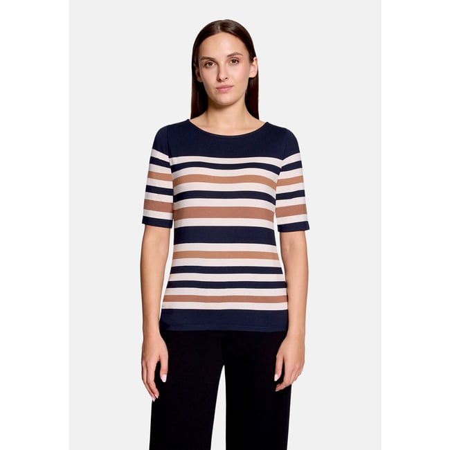 T-shirt basique à encolure bateau dark blue/brown <span itemprop=