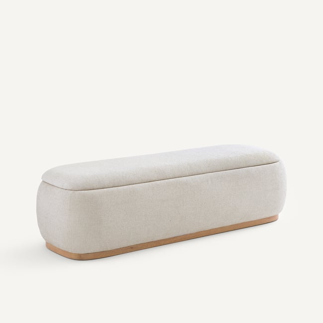 Banco con caja de almacenamiento para pie de cama en tejido texturizado, JERRY cáñamo <span itemprop=