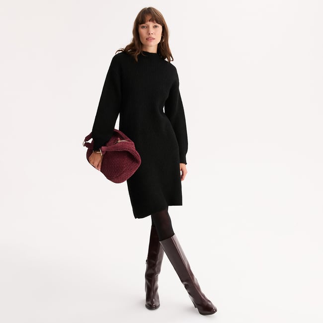 Mid-Length Knitted Jumper Dress with Long Sleeves - ANNE WEYBURN