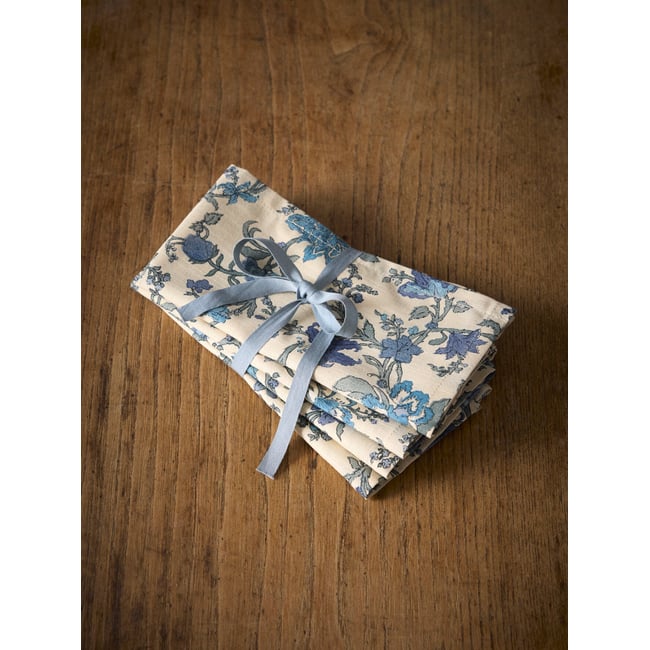 Serviette de table Aurore coton tramé aspect lin par lot de 4 bleu ombre <span itemprop=