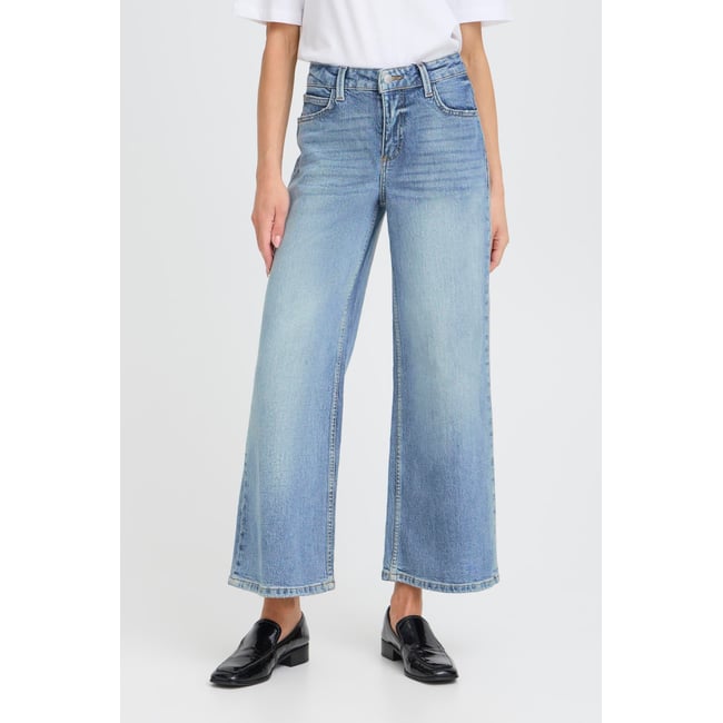 Jeans jambes larges, taille haute mid blue denim <span itemprop=