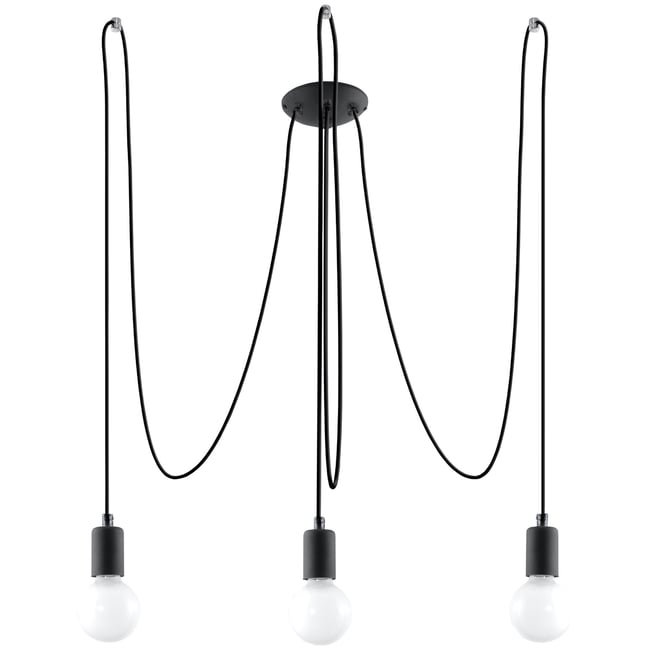 Lustre Tissu Noir E27 3 Edison Couleur noir <span itemprop=