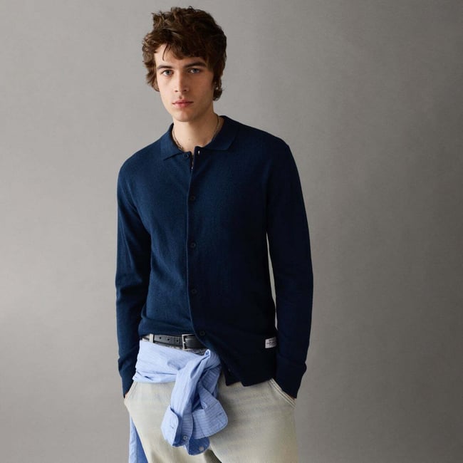 Cardigan En Maille Coupe Regular bleu dulwich <span itemprop=