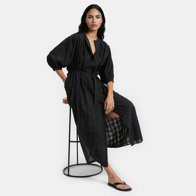 Robe longue ceinturée à manches bouffantes - LA REDOUTE COLLECTIONS