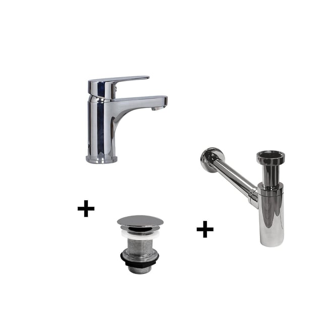Robinet bec bas TAP + bonde LIV + siphon SIMON v019844 <span itemprop=