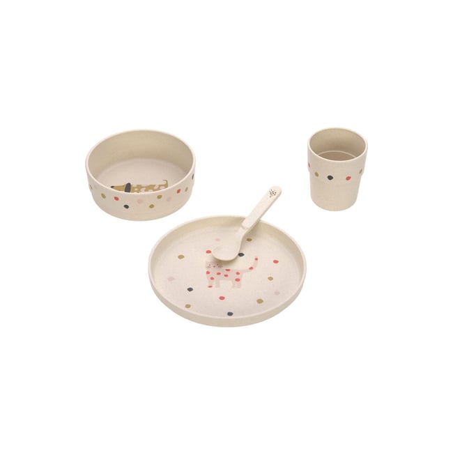 Coffret repas ecru, rose, moutarde <span itemprop=
