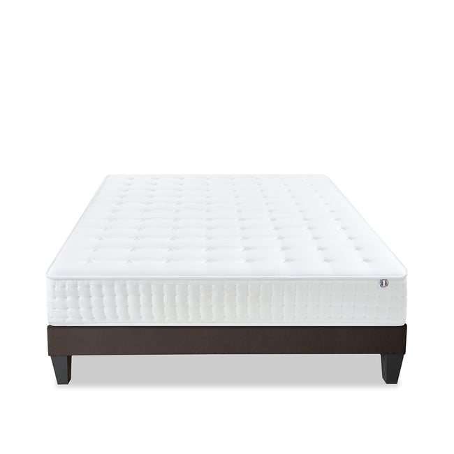 Ensemble Châtelet 140x200 cm Matelas Mousse + Sommier Bois Couleur blanc <span itemprop=