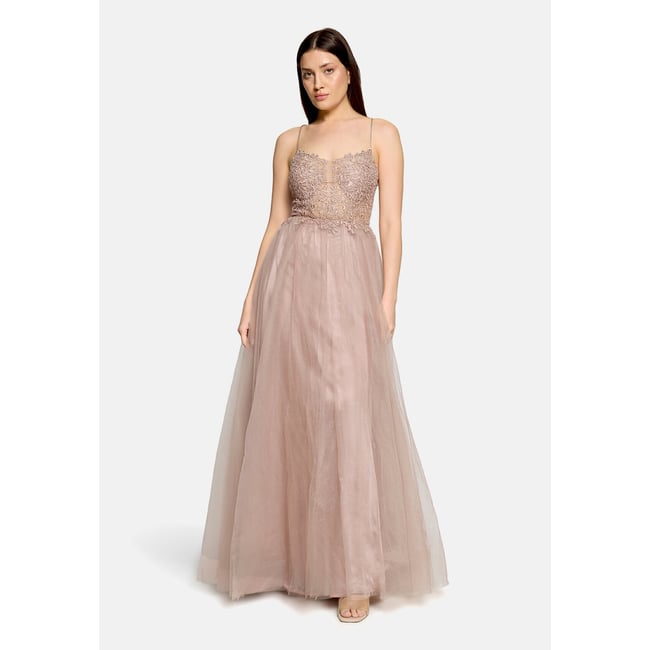 Robe de soirée à broderies fawn <span itemprop=