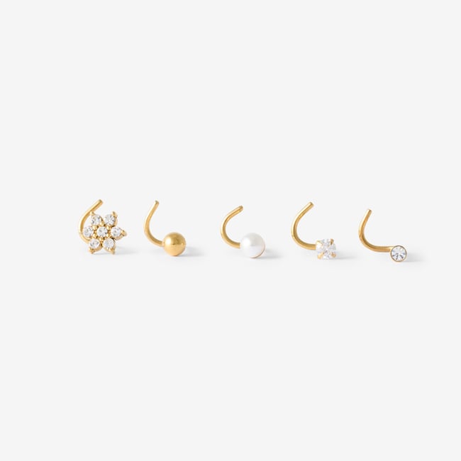 Set de 5 piercings en acier inoxydable et strass de zircon doré <span itemprop=