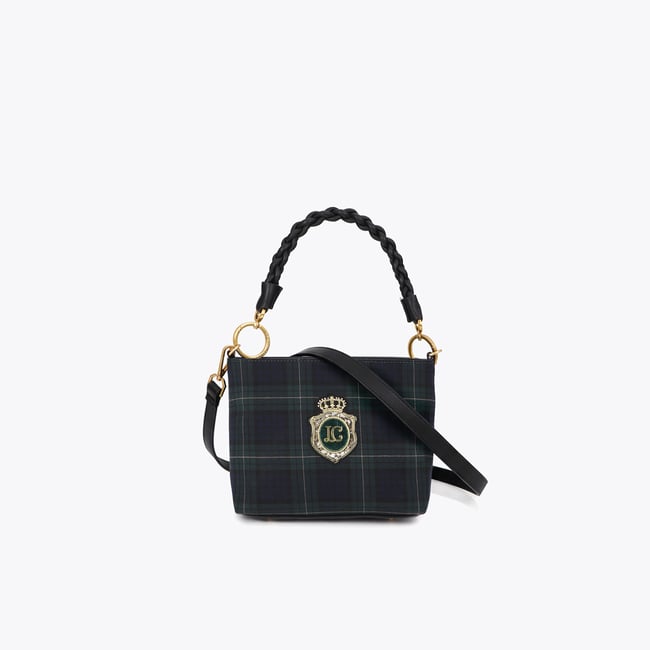 Sac à bandoulière à carreaux avec écusson brodé vert sapin <span itemprop=