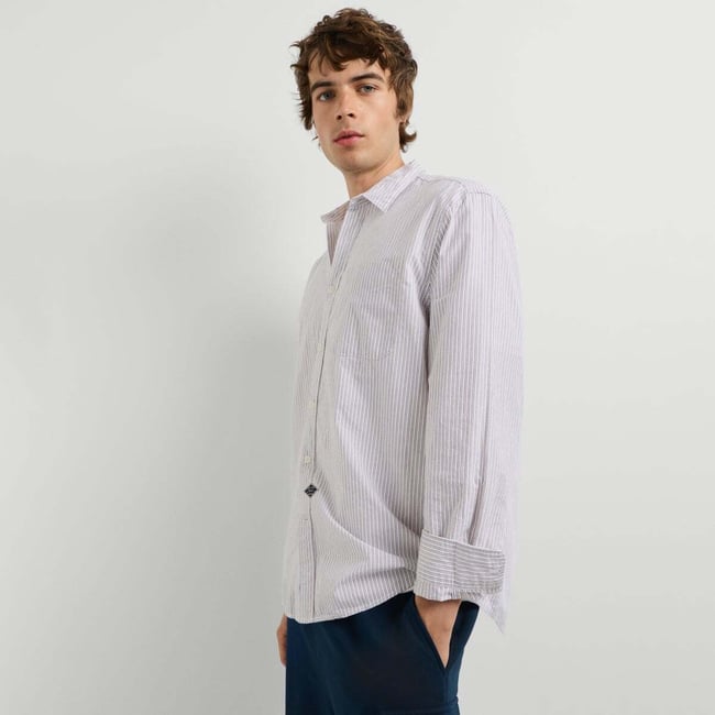 Chemise Coupe Casual À Rayures En Popeline bleu dulwich <span itemprop=