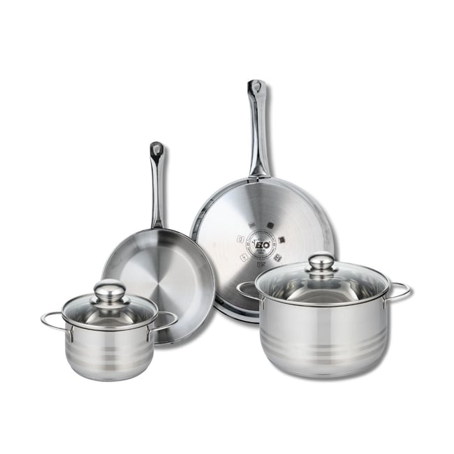 Batterie 2 poêles 24/28cm + 2 faitouts 16/24cm PROFI BRILLANT gris <span itemprop=