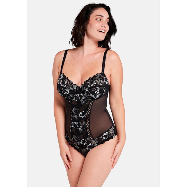 Body dentelle et tulle Arum Gala noir/gris/blanc <span itemprop=