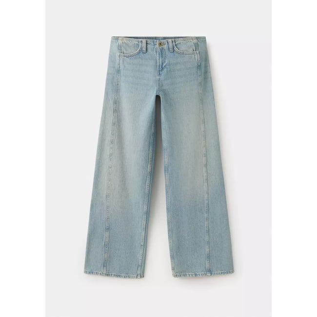 Jean wide leg coutures décoratives bleu clair vintage <span itemprop=