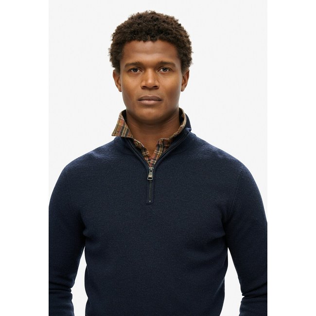 Half Zip Jumper in Merino Wool Mix, navy blue, SUPERDRY