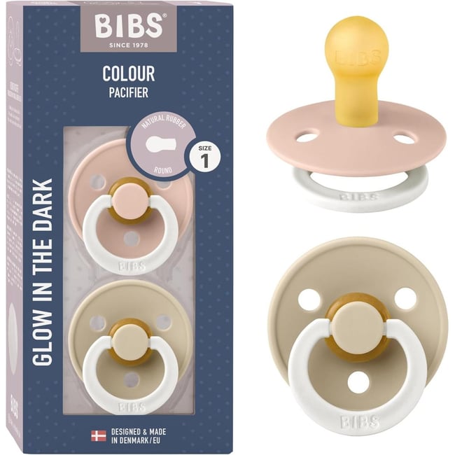 Lot de 2 sucettes Glow - Latex de caoutchouc naturel - Taille 1 0-6 mois Blush/Vanilla - Bibs