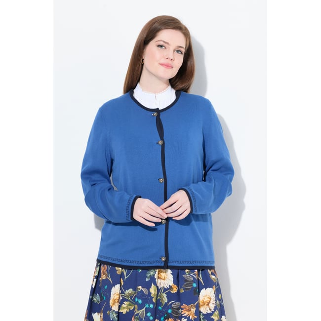 Cardigan encolure ronde et manches longues. bleu bleuet <span itemprop=