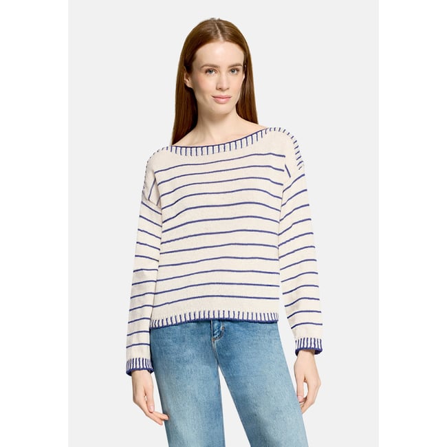 Pull-over en maille à encolure bateau bleu/blanc <span itemprop=