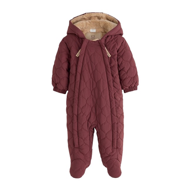 Combinaison bébé en nylon capuche matelassée rouge bordeaux <span itemprop=