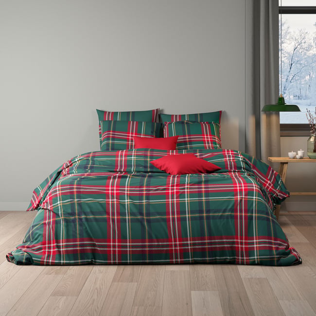 Parure de lit flanelle à carreaux - SPIRITS vert <span itemprop=