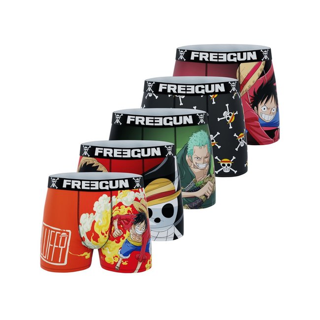 Lot de 5 Boxers microfibre One Piece noir/vert/rouge/jaune <span itemprop=