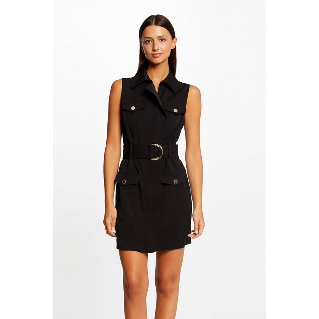 Robe droite, courte, sans manches noir <span itemprop=