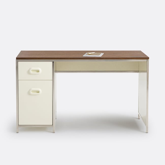 Bureau vintage, Cooven Couleur ecru/plaqué noyer <span itemprop=