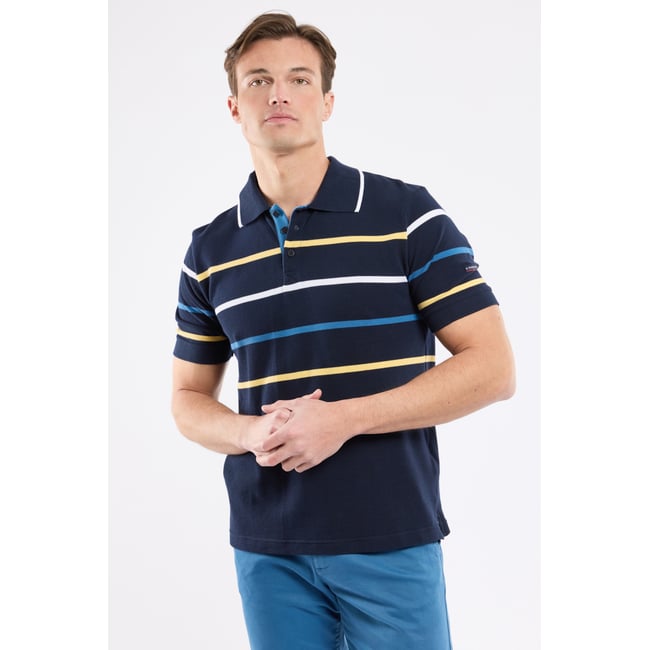Polo rayé en coton piqué marine deep/yellow e24/dar <span itemprop=