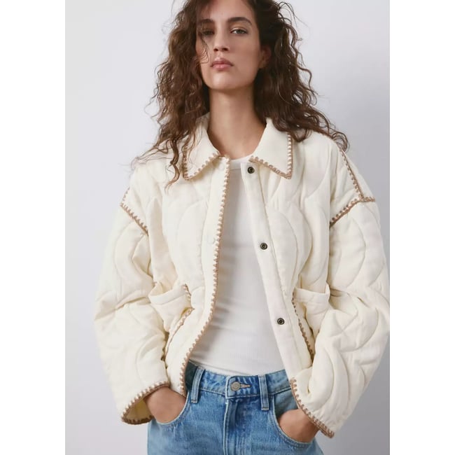 Veste rembourrée liserés contraste écru <span itemprop=