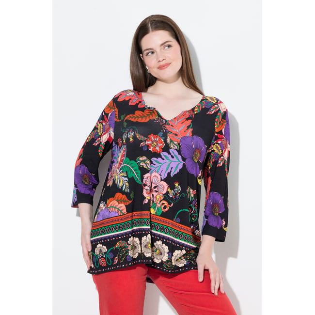 T-shirt col tunisien et manches 3/4 marron renard <span itemprop=