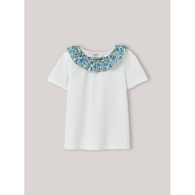 T-shirt col pierrot tissu Liberty en coton biologique ecru <span itemprop=